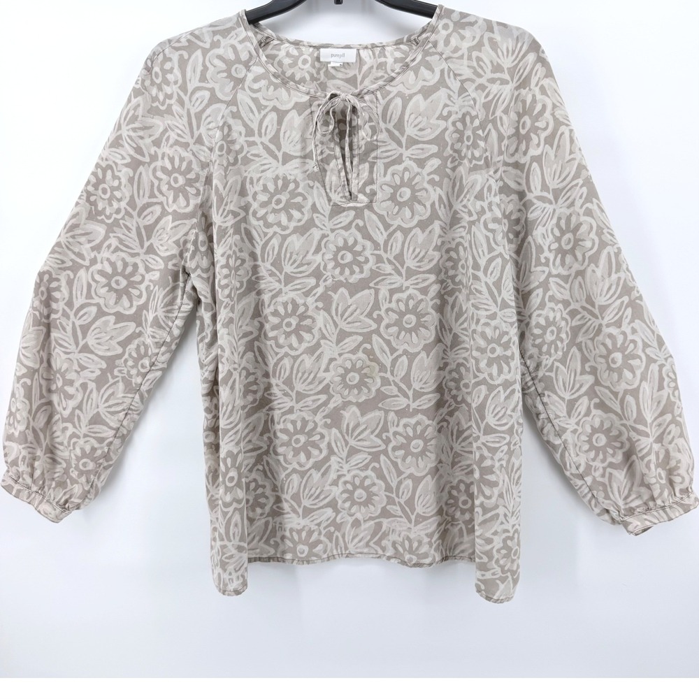 Pure Jill J.Jill Womens XL Floral Blouse 100% Modal Rayon Tie Neck Boho India